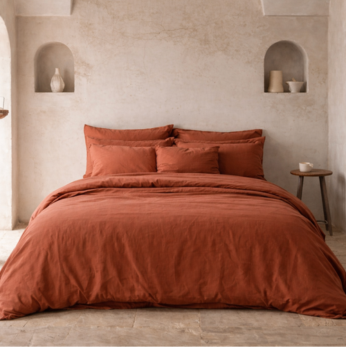 Parure de lit en percale de coton biologique certifiée GOTS — Terracotta