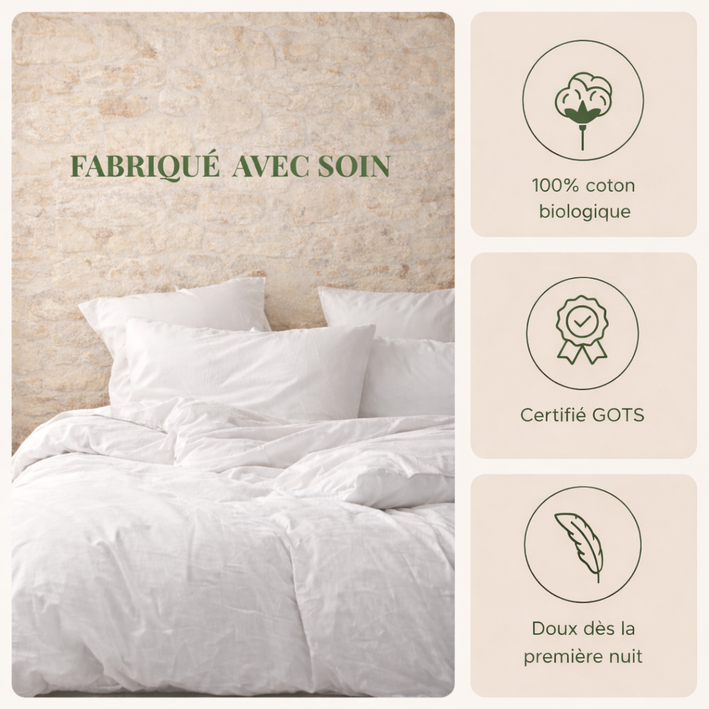 Draps en percale de coton bio GOTS