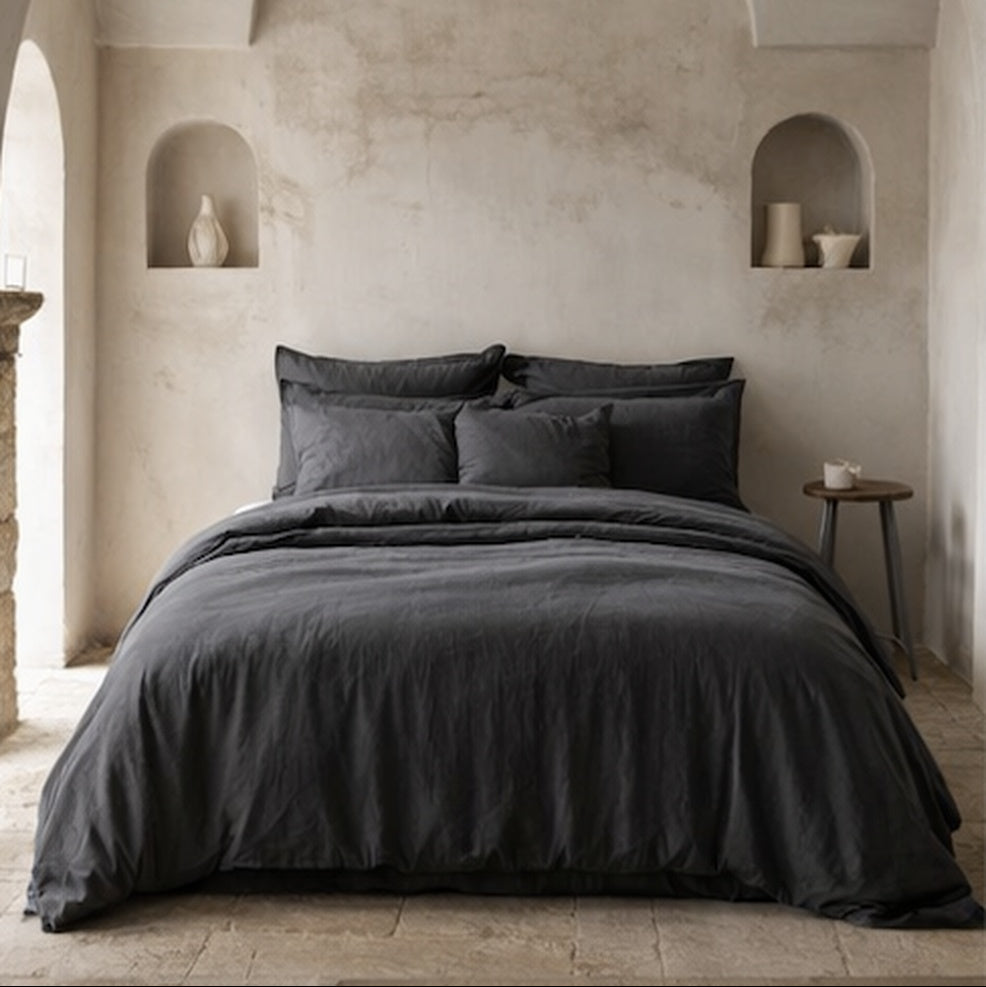Parure de lit en percale de coton biologique certifiée GOTS — Ardoise