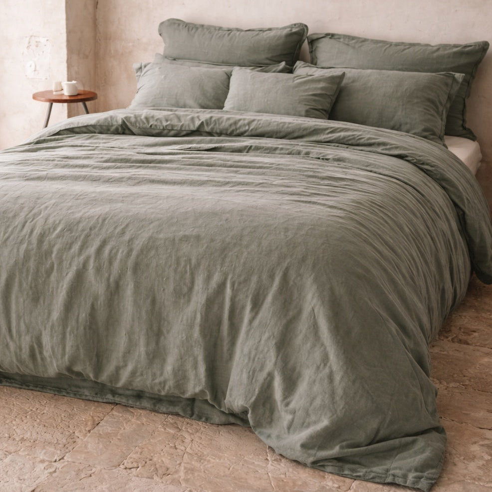 Parure de lit en percale de coton biologique certifiée GOTS — Vert sauge
