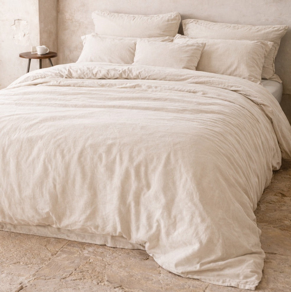 Parure de lit en percale de coton biologique certifiée GOTS — Ivoire
