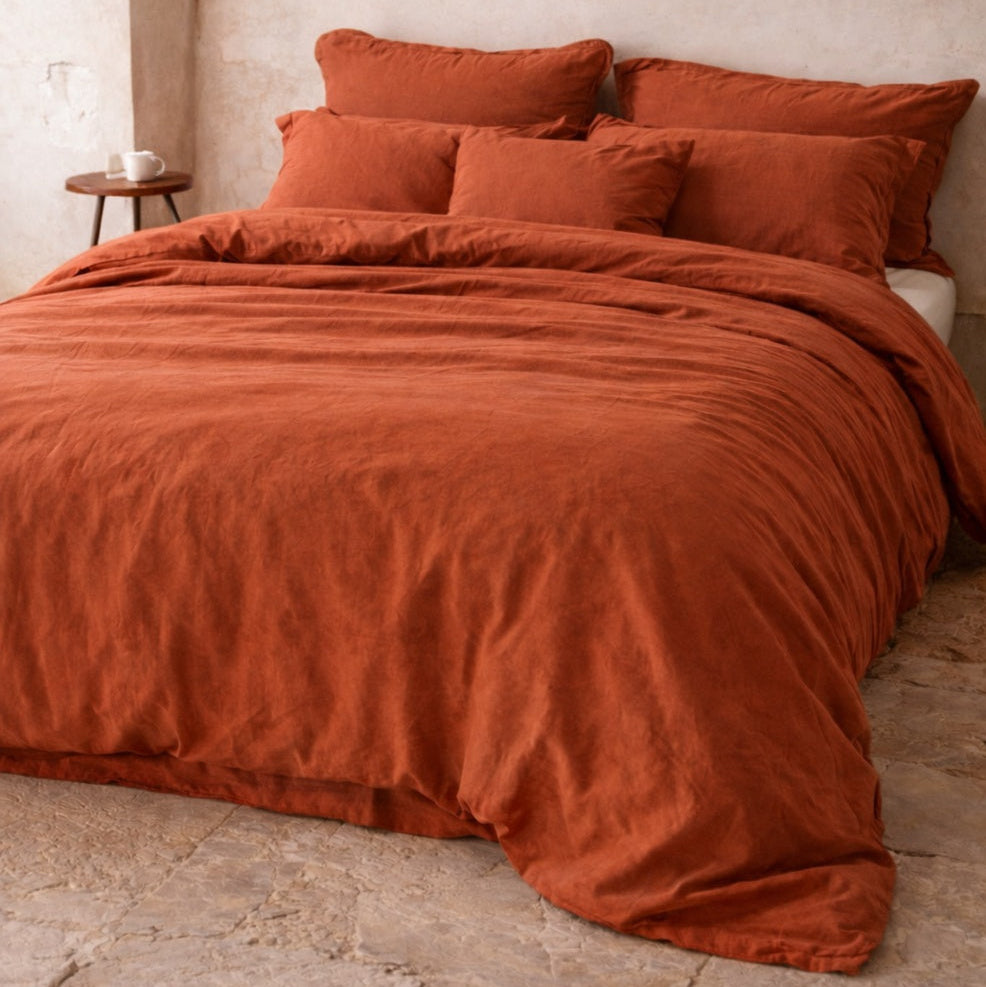 Parure de lit en percale de coton biologique certifiée GOTS — Terracotta