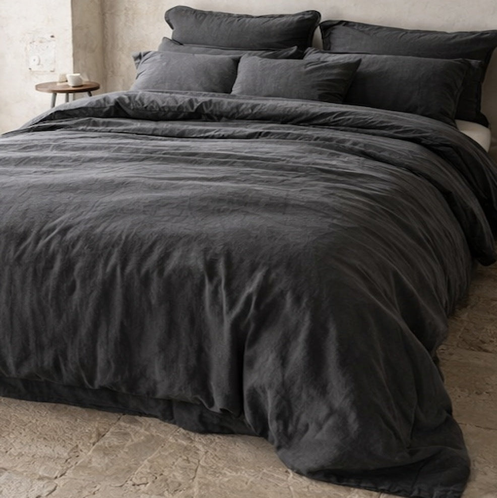 Parure de lit en percale de coton biologique certifiée GOTS — Ardoise