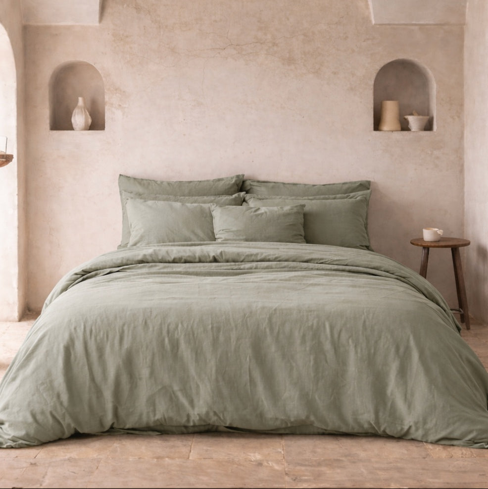 Parure de lit en percale de coton biologique certifiée GOTS — Vert sauge